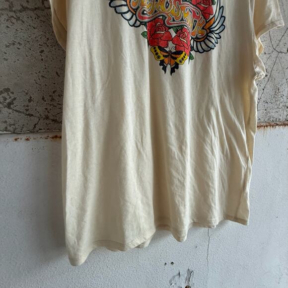 Aerosmith Skull Rose Graphic Band Tee Chaser Cream Vintage Wash Rock T Shirt NWT - Picture 2 of 6